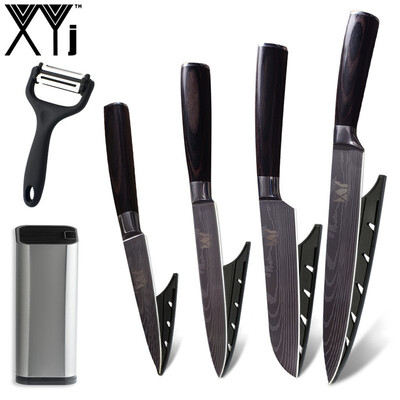 

XYj 7cr17 Stainless Steel Kitchen Knife Color Wood Handle Cooking Knife 8 inch Knife Holder And Peeler 6 Piece Set