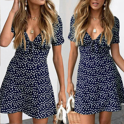 

Women Summer Casual Short Sleeve Evening Party Beach Dress Short Mini Dress
