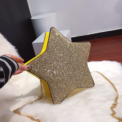 

Ins personality red sequined star bag female 2019 new Korean version of textured chain bag shoulder Messenger bag tide