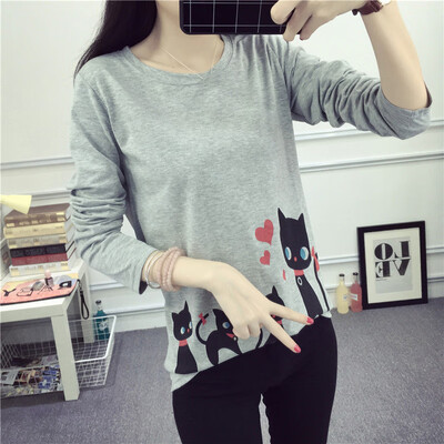 

Womens Long Sleeve Cat Print Blouse Ladies Fall T-shirt Tee Loose Casual Tops