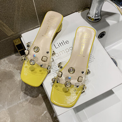 

Slippers wear summer fashion transparent Korean version of crystal&high heel