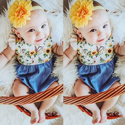 

Infant Baby Girls Fly Sleeve Floral Print Romper Bodysuit Sister Clothes
