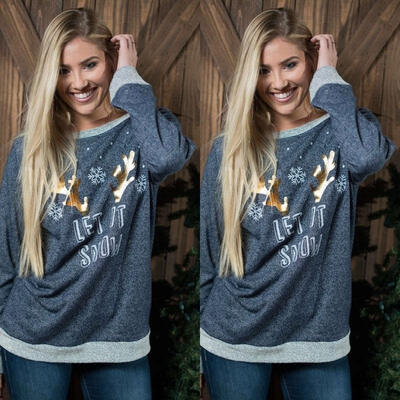 

Womens Xmas Casual T Shirt Pullover Christmas Reindeer Long Sleeve Tops Blouse