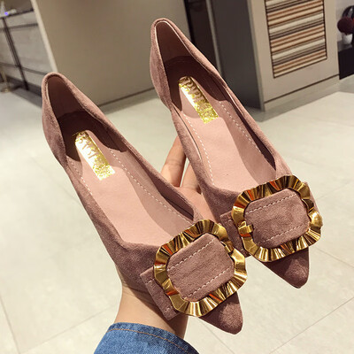 

Fashion Bean Shoe Tide for Single Shoe Women Korean Version Baitao Point Shallow Metal Square Button Flat sole Shoes