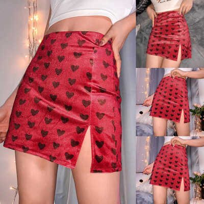 

Roseonmyhand Womens Vintage Velvet Stretchy Love Print Mini Irregular Skirt