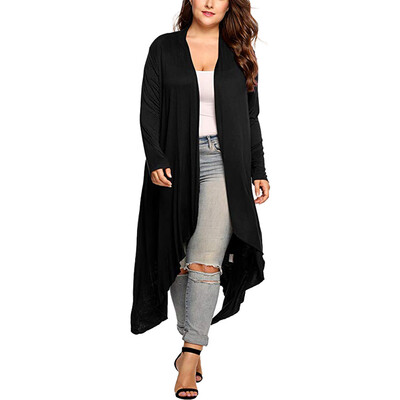 

Toponeto Womens Plus Size Long Sleeve Waterfall Asymmetric Drape Open Long Maxi Cardigan