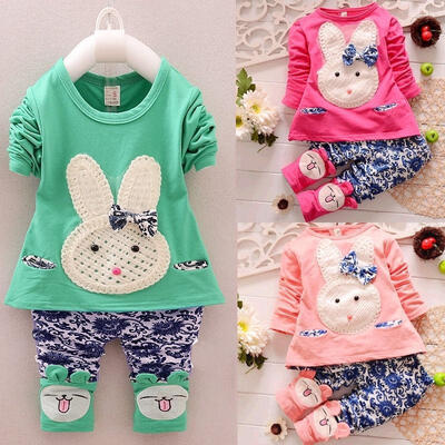 

2PC New Baby Kids Top Pants Set Clothes Girls Cute Outfits Rabbit Size 1-6YEAR