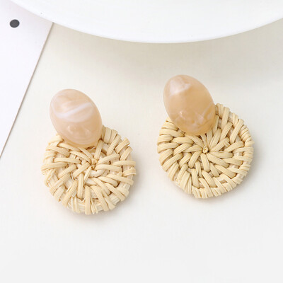 

Fashion Women Handmade Wood Circle Rattan Shell Pendant Dangle Drop Earrings