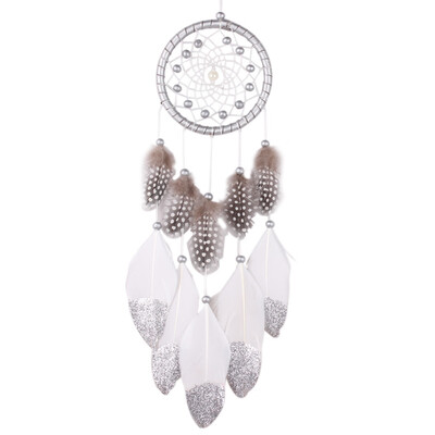 

Silver Bead Dream Catcher with Feather Wall Hanging Decoration