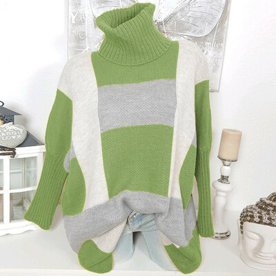 

Tailored Women Casual Stripe Turtleneck Knitted Long Sleeve Sweater Top Blouse