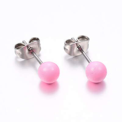 

304 Stainless Steel Spray Painted Stud Earrings Round Pink 17x6mm Pin 08mm 12pairscard
