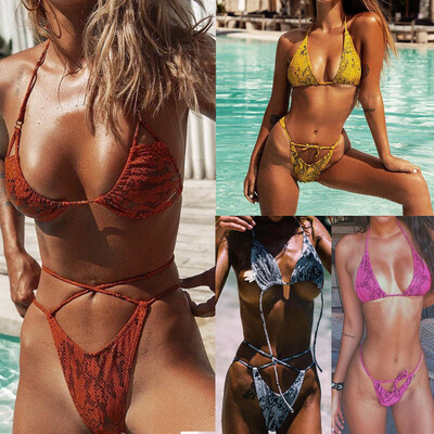 

Saidsome Women Snake Skin Bandage Bathing Suit Bikini Set Holiday Swimwear Swimsuit