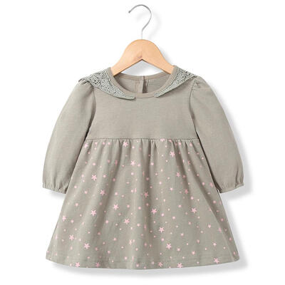 

Girls Baby Crocheting O-Neck Long Sleeve High Waist Dress Stars Print Tops
