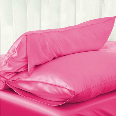 

Solid QueenStandard Silk Satin Pillow Case Bedding Pillowcase Smooth Home