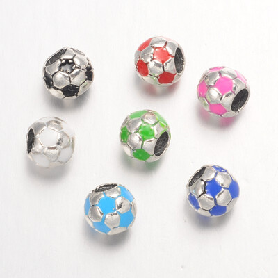 

Football Alloy Enamel European Beads Large Hole Beads Antique Silver Mixed Color 9x8mm Hole 42mm