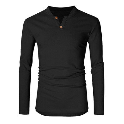 

Toponeto Fashion Men Casual Solid Long Sleeve V- Neck Tops Blouse T-Shirts