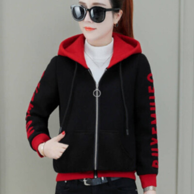 

Autumn Spring Women Korean Red Long Sleeve Hooded Jacket&Coat Elegant 2019 Fashion Harujuku Clothing