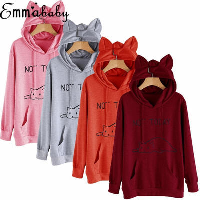 

Women Casual long Sleeve Cat Ears Hooded Hoodie Pullover Ladies Print Loose Sweatshirt Tops