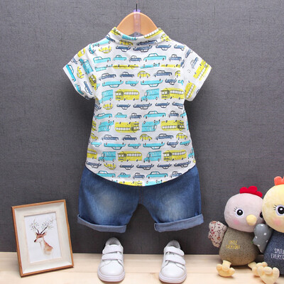 

Newborn Infant Baby Boys Car Print T-shirt Tops Denim Pants Outfits Clothes Set