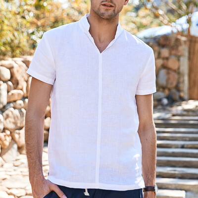 

Toponeto Mens Summer New Style Fashion Pure Cotton And Hemp Short Sleeve Comfortable Top