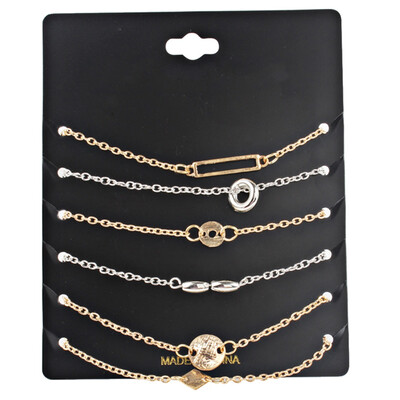 

Bracelet 6 Pcsset Simple And Stylish Womens Geometric Round Circle Shape Layers Wrist Chain