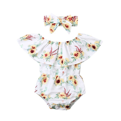 

Newborn Toddler Baby Girls Floral Romper Playsuit JumpsuitHeadband 2Pcs Outfits