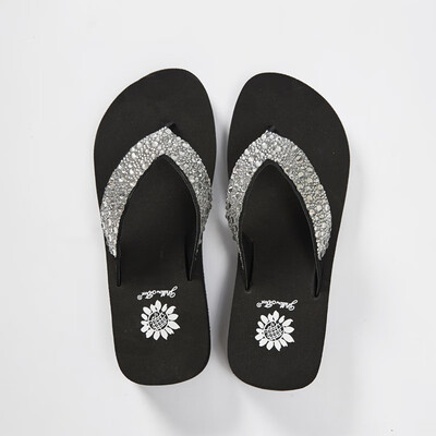 

FSD flip flops female summer thick bottom rhinestone wedges holiday soft bottom beach slippers 15455