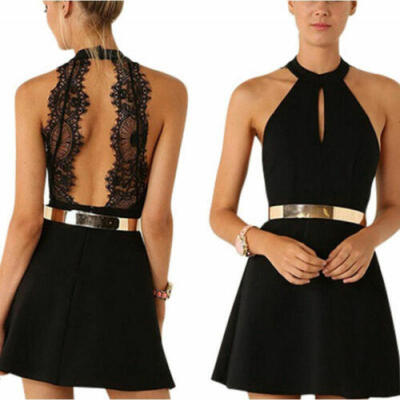 

Women Summer Casual Backless Prom Evening Party Cocktail Lace Short Mini Dress