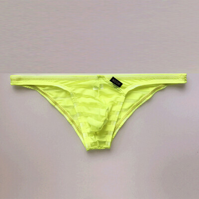 

2019 Mens Striped Briefs Fitness Mesh Translucent Low Waist U Convex Pants New