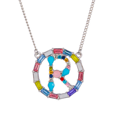 

Multicolor fashion Silver charm 26 Alphabet Round pendant necklace pave zircon initial letter necklaces Couple Name necklace