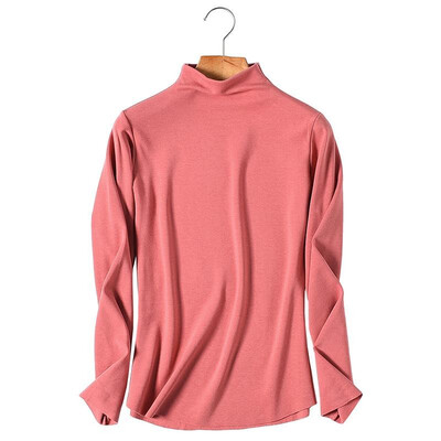 

Fashion Women Warm Heating Tops T-shirt Fleeces Mock Turtleneck Long Sleeves Solid Stretch Elegant Shirts Pullovers Casual Tops