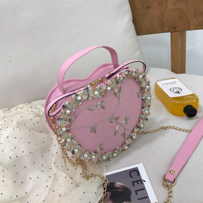 

Chic embroidered Sen fairy heart-shaped crossbody bag lace chain shoulder bag 2019 new wild handbag