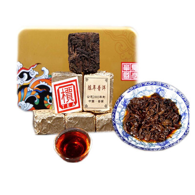 

250g Yunnan Ripe Puer Tea Old Puer Black Tea Cooked Shu Puerh Small Brick Iron Box