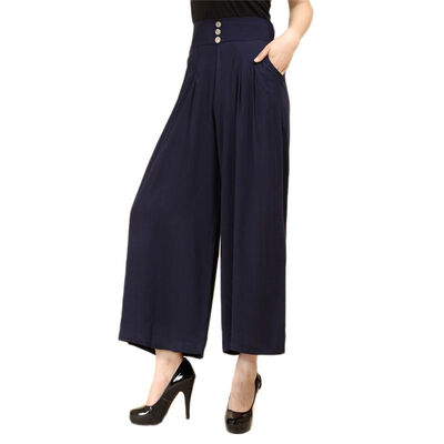 

new women wide leg cropped pants high waist plus size fashion loose female summer thin calf length white red black pants