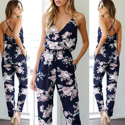 

Women Ladies V Neck Loose Playsuit Party Romper Short Sleeve Long Jumpsuit Sexy