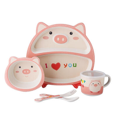 

5pcs Eco-friendly Bamboo Fiber Baby Plate Feeding Bowl Children Tableware