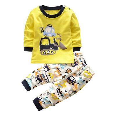 

Spring Soft Boys 2pcs Clothing Set Cartoon Excavator T-shirt Tops Pants