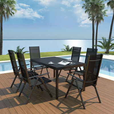 

7 Piece Outdoor Dining Set Aluminium&WPC Black