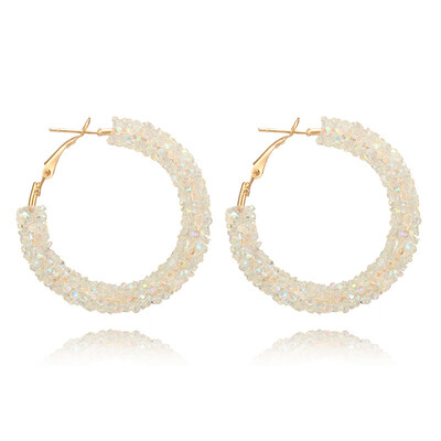 

EK711 Bohemian Luxurious Crystal Rhinestone Beads Geometric Hoop Earrings For Women Jewelry Gold Color Shiny Circle Earrings