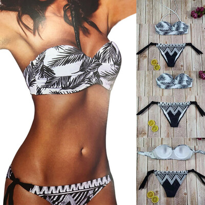 

Roseonmyhand Women Leaves Print Bikini Push-Up Pad Swimwear Bathing Beachwear Set