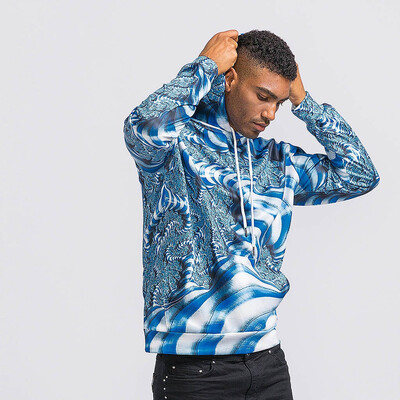 

Toponeto Mens Casual New 3D Geometric Stun Print Long-Sleeved Hooded Sweater Coat