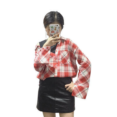 

Women Sexy Striped Plaid Blouse Female Off Shoulder Patchwork Long Sleeves Loose Casual Shirts Tops Clothing