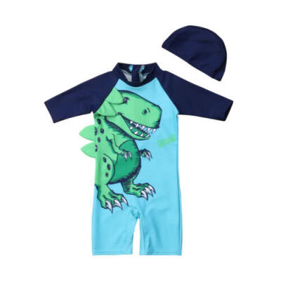 

US Baby Kid Boy Dinosaur Sun Protective Swimwear Rash Guard SwimsuitHat Costume