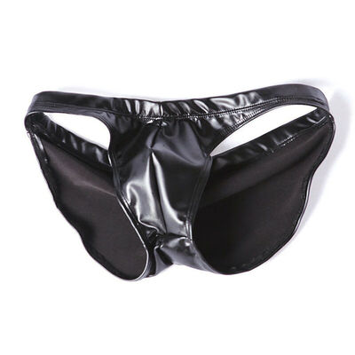 

Mens Imitation Latex Low Waist Triangle Underwear Sexy PU Leather Pants Clubwear