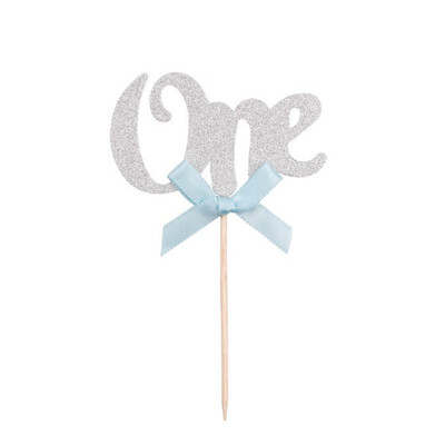 

FUNNYBUNNY Glitter Gold 1st Birthday Party Decoration One Cupcake Cake Topper with Pink Bow Happy Birthday Cake Topper