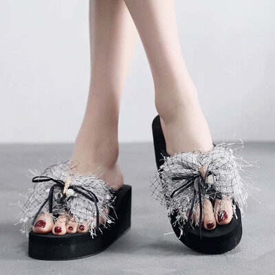 

Rose Summer Women Thick Bottom Sandals Non-Slip Flip Flops Pearl Beach Slippers