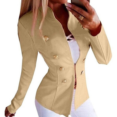 

Womens Business Solid Color Slim Fit Vest Ladies Double Breasted Office Coat