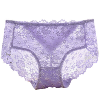 

Fashion Sexy Lace Panties Feminine Solid Color Soft Breathable Underwear Translucent Seamless Mid Waist Briefs