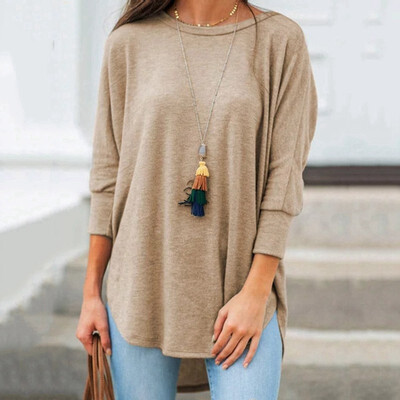 

Women Fashion Casual O-neck Seven-quarter sleeve Irregular hem Loose Solid color T-shirt