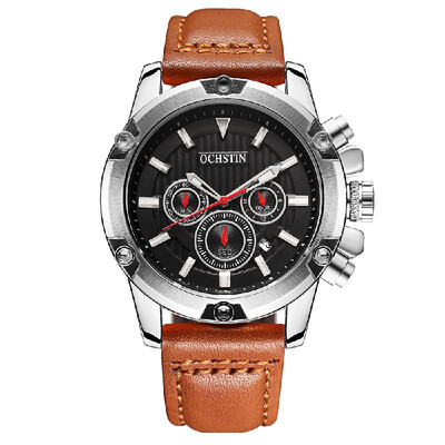 

OCHSTIN Luxury Military Style Luminous Quartz Men Watch Big Dial Leather Water-Proof Chronograph Casual Wristwatch Box